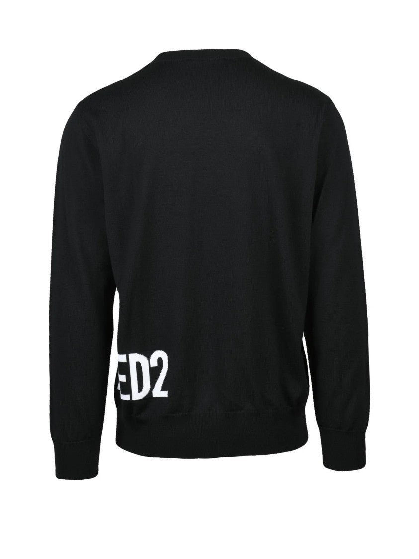 Dsquared2 Classic Fit Black Wool Crew Neck Sweater With Logo Detail