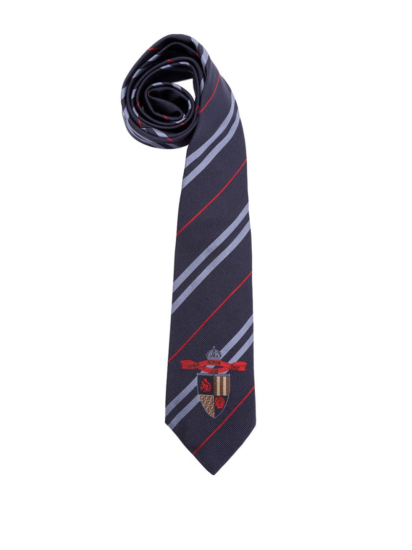 Fendi Diagonal Stripes Silk Tie With Crest Emblem