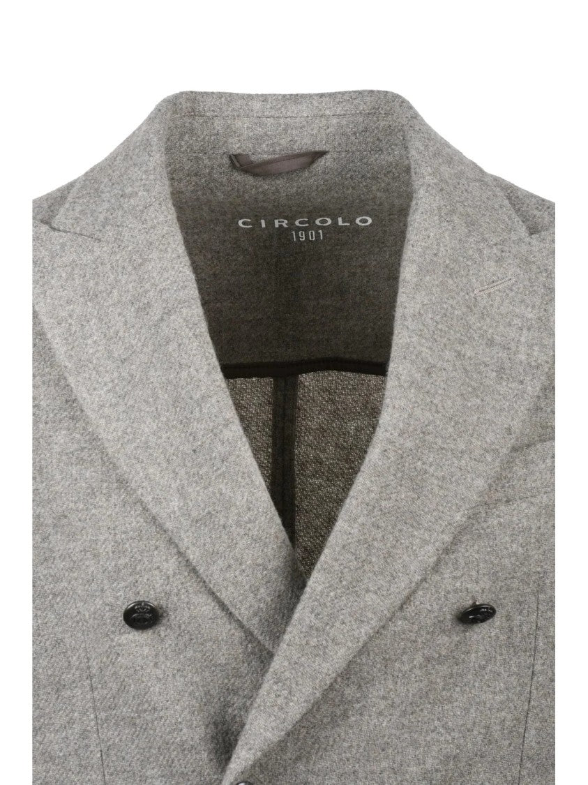 Circolo 1901 Double-Breasted Blazer In Heathered Grey Virgin Wool And Cashmere Blend