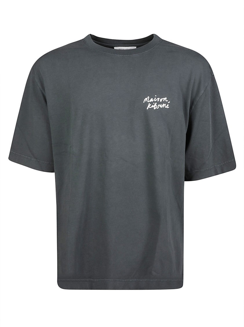 Maison Kitsuné Handwriting Faded Dark Grey Oversized Cotton T-Shirt