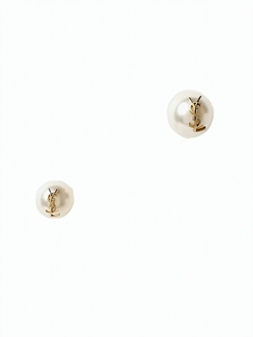 Saint Laurent Round Gold Earrings With Prominent Logo