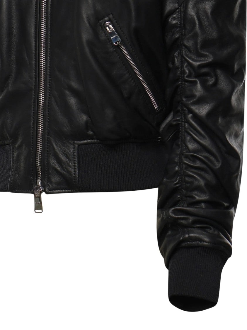 Dondup Cropped Oversized Nappa Leather Bomber Jacket