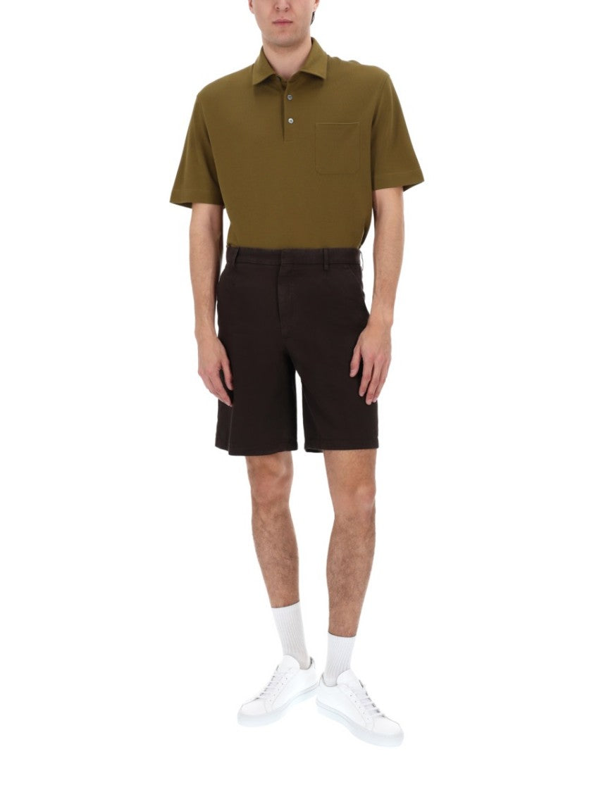 Zegna Tailored Cotton-Linen Flat Front Shorts