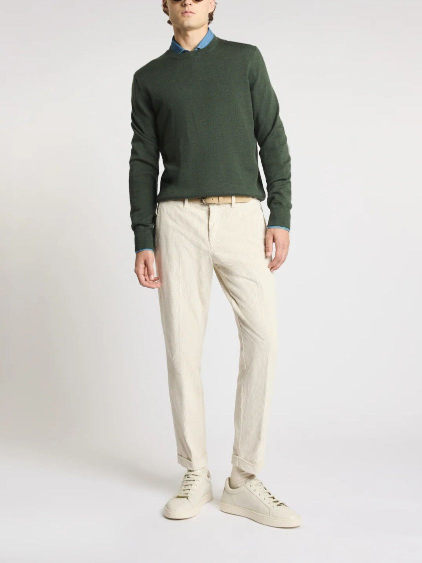 Fay Crew Neck Knit Sweater With Ribbed Details