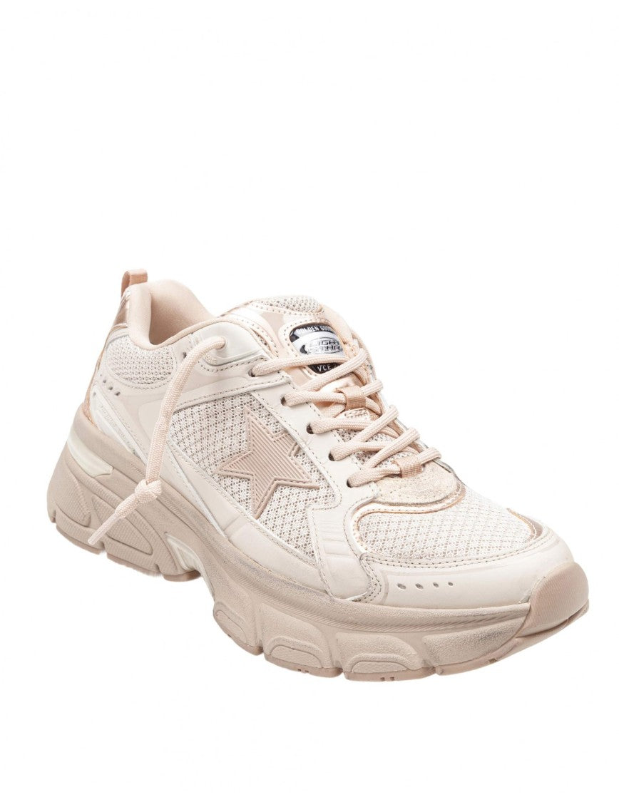 Golden Goose Lightstar Leather And Mesh Sneakers Colour Taupe