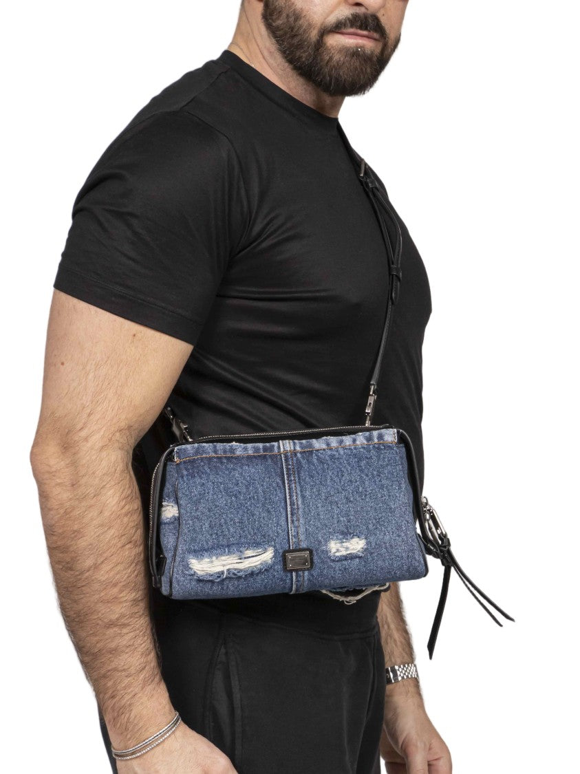 Dolce & Gabbana Distressed Denim Structured Shoulder Bag