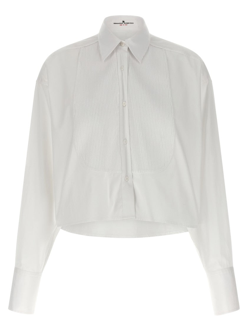 Ermanno Scervino Cropped Cotton Poplin Shirt With Plastron Detail