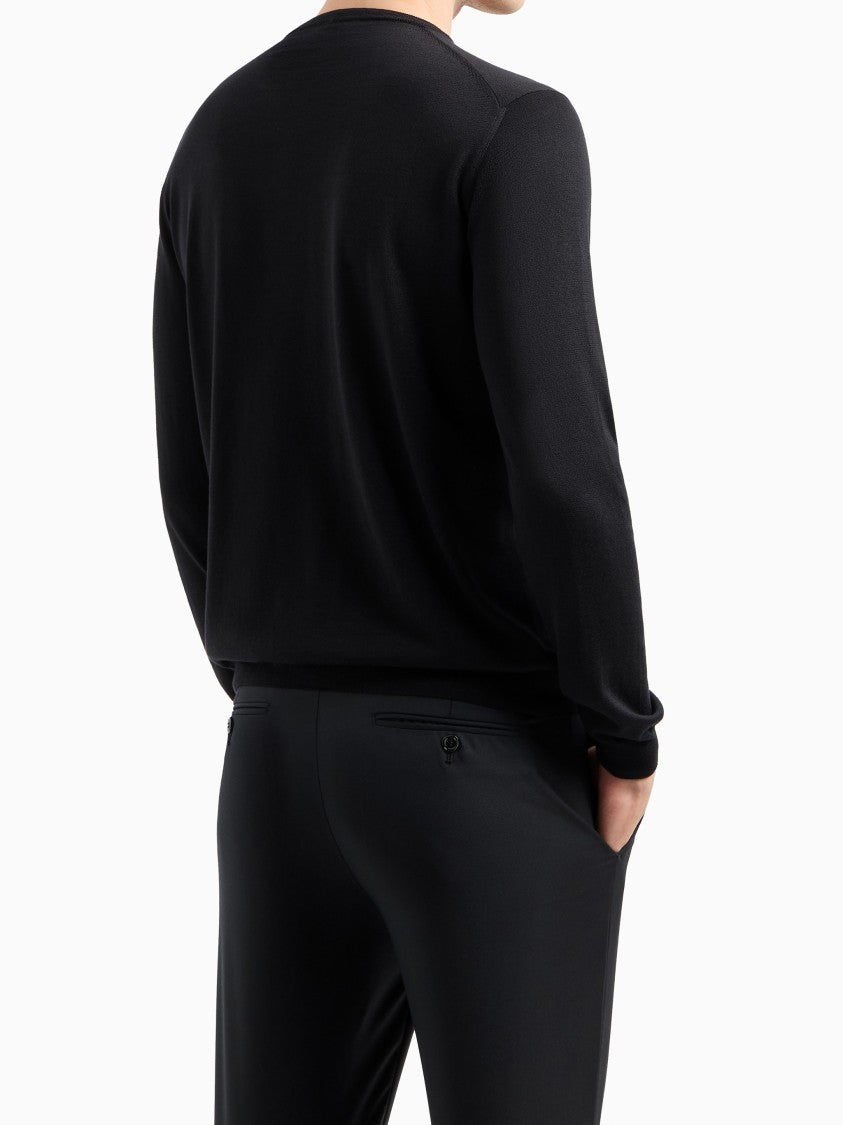 Giorgio Armani Minimalist Black Fitted Crew Neck Sweater