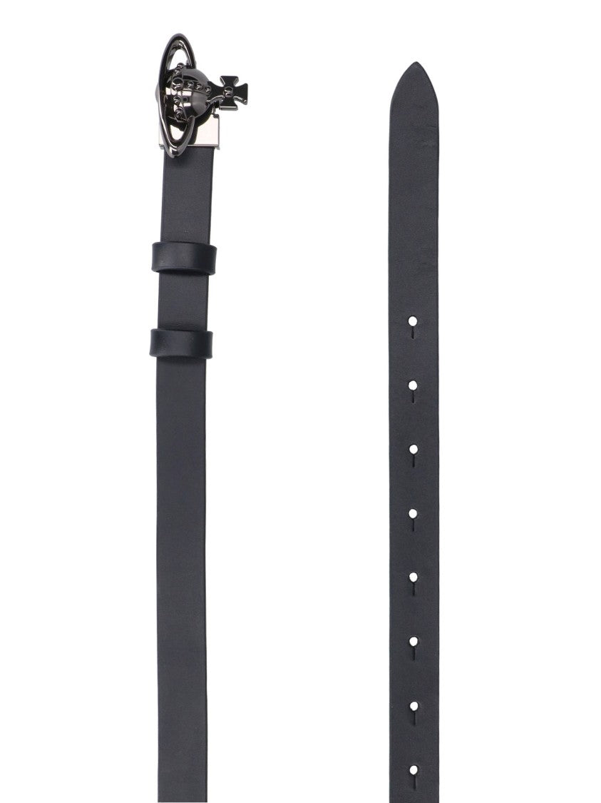 Vivienne Westwood Black Orb Calf Leather Adjustable Belt