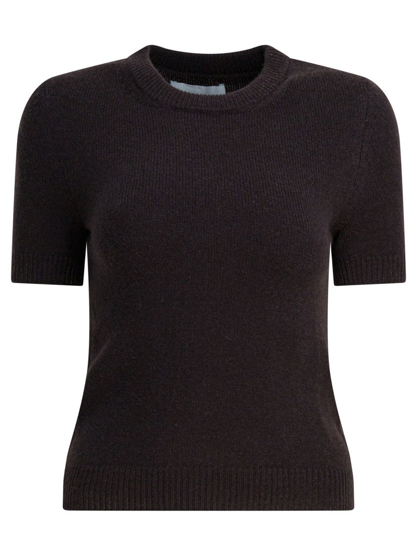 Sa Su Phi Short-Sleeved Cashmere Knit Top With Ribbed Trims