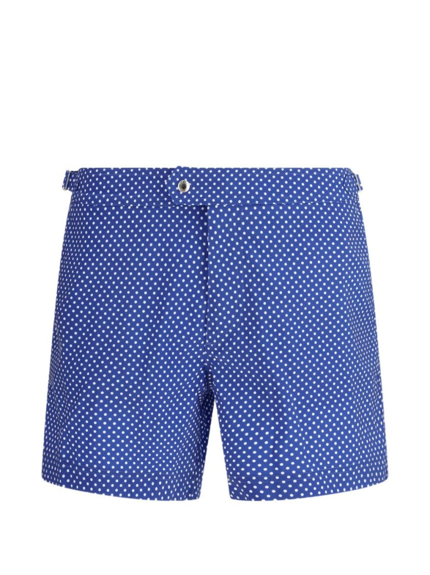 Tom Ford Tailored Blue Shorts With White Dot Pattern