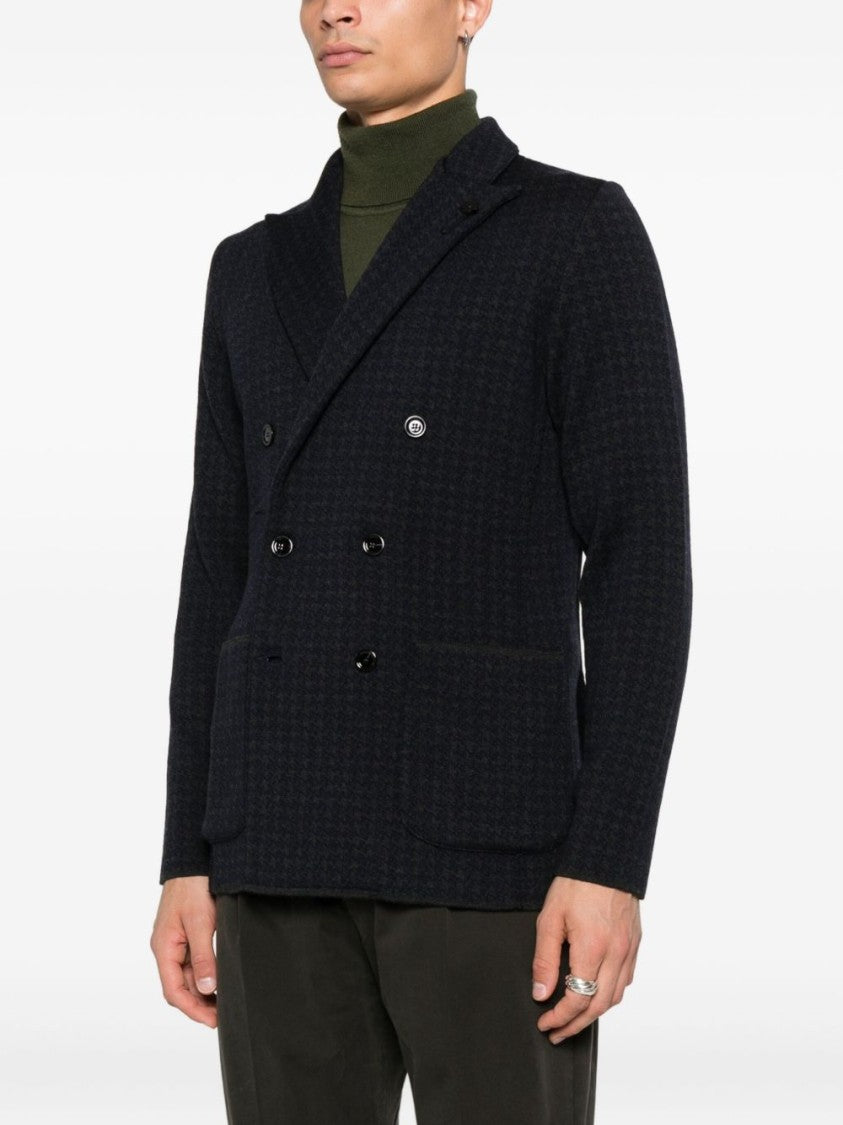 Lardini Double-Breasted Houndstooth Jacket With Wide Lapels