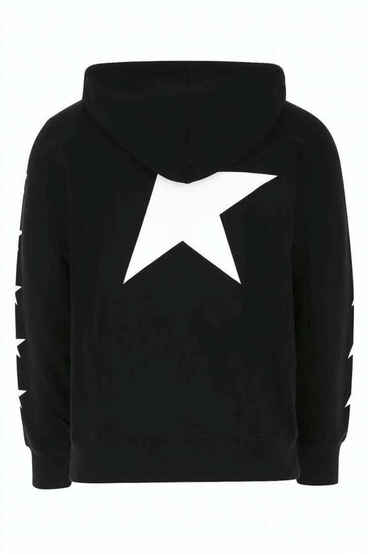 Golden Goose Cropped Black Hoodie With Iconic Star Graphics