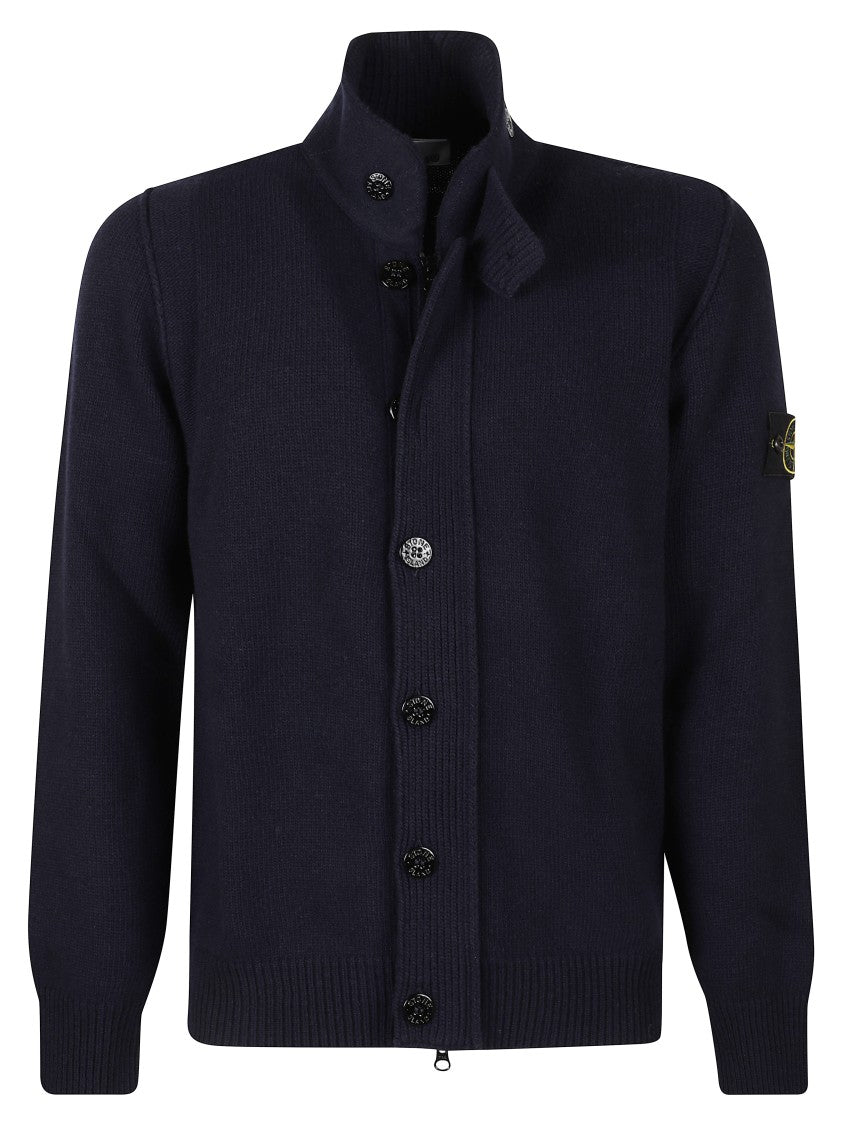 Stone Island High Collar Knit Sweater With Distinctive Logo Patch