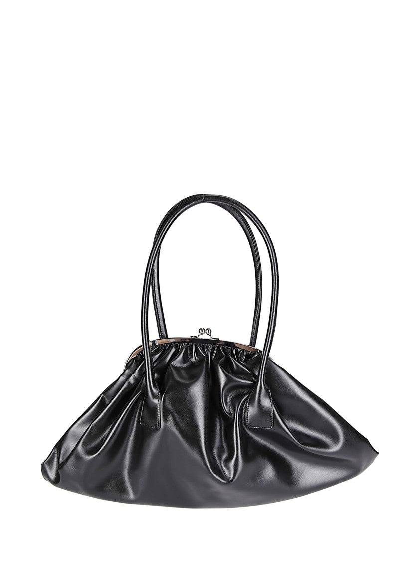 Comme Des Garçons Ruched Black Handbag With Rounded Handles And Metal Clasp