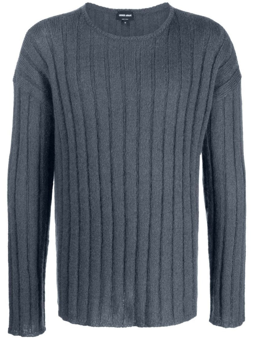 Giorgio Armani Black Ribbed Knit Wool Blend Sweater