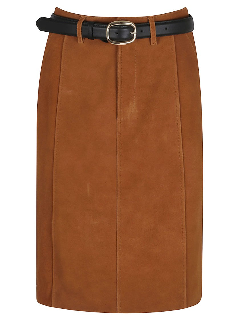 Self-Portrait Brown Suede Midi Skirt