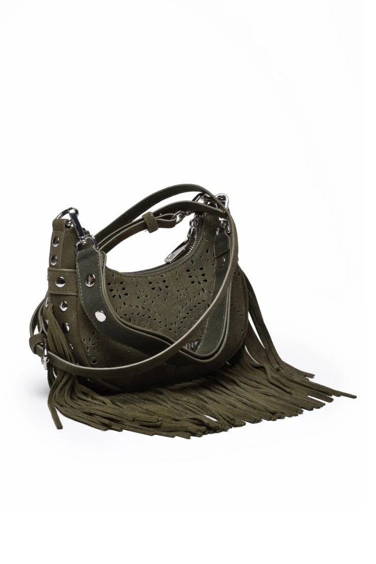 Ermanno Firenze Military Green Polyester Leather Crossbody Bag