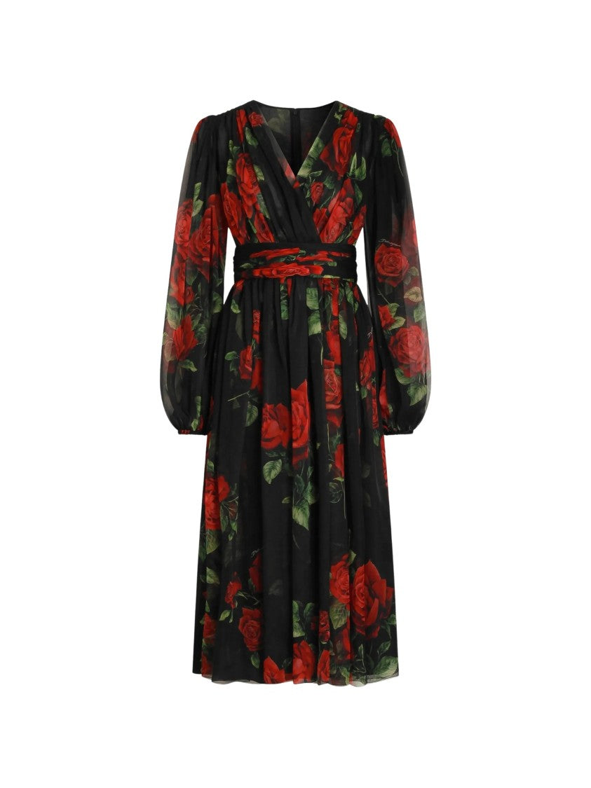Dolce & Gabbana Multicolour Draped Silk Midi Dress