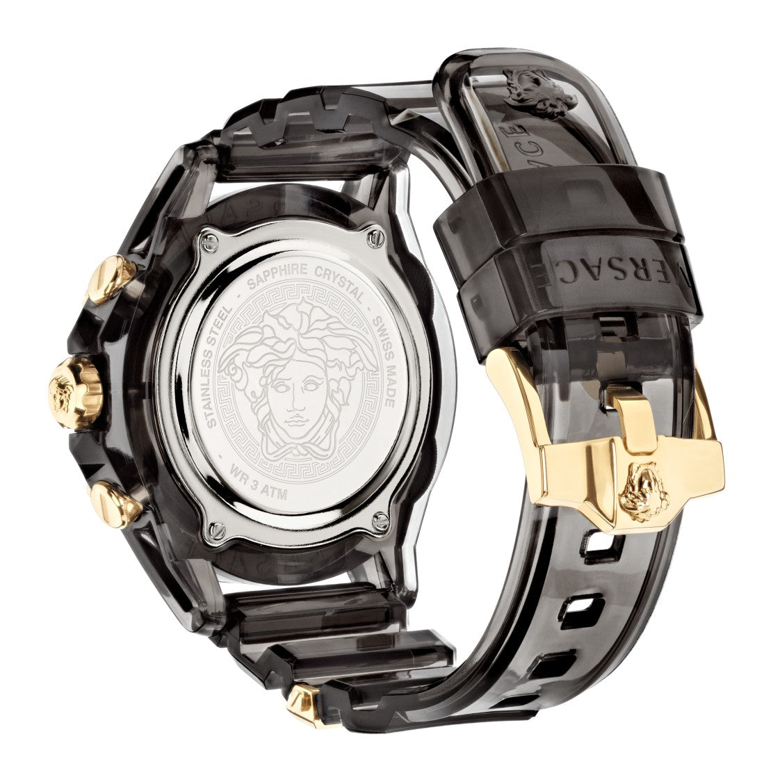 Versace Chronograph Timepiece With Black Translucent Case