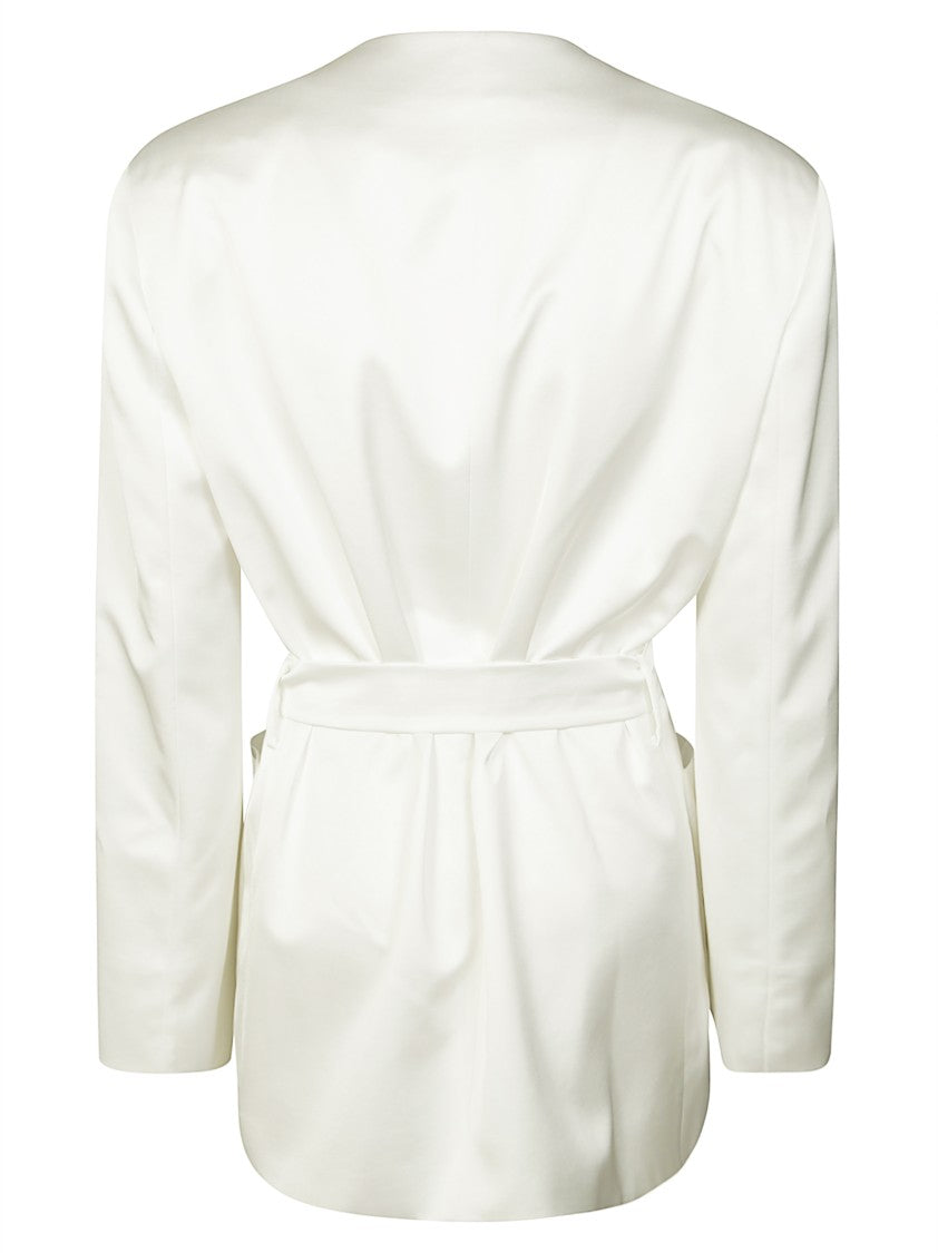 The Andamane Minimalist Satin-Finish Blazer With Self-Tie Belt
