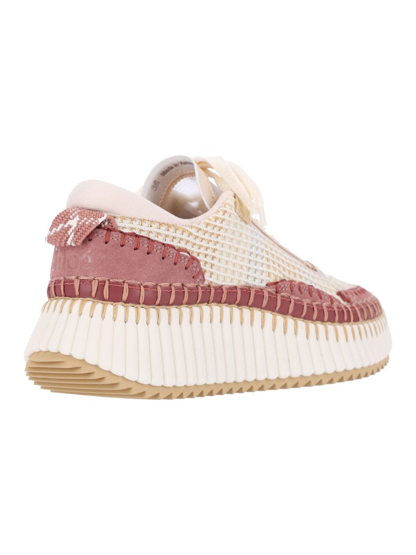 Chloé Cream Mesh Sneakers With Dusty Rose Leather Accents