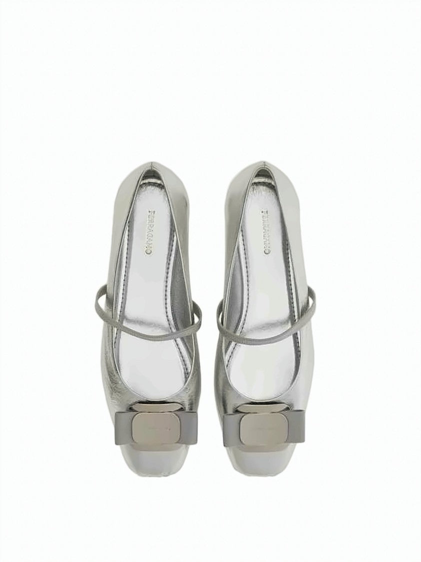 Salvatore Ferragamo Metallic Flats With Bow Detail