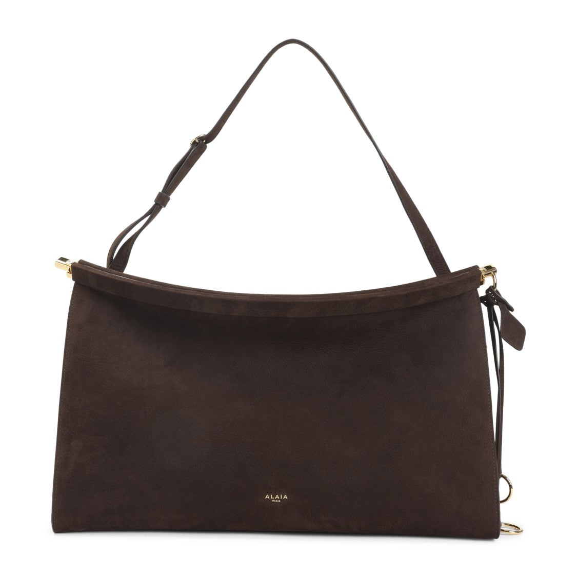 Alaïa Brown Suede Handbag With Adjustable Strap And Gold Accents