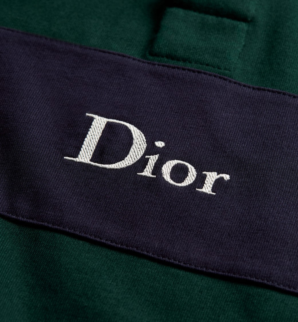 Christian Dior Deep Green Cotton Navy Stripe Polo Shirt