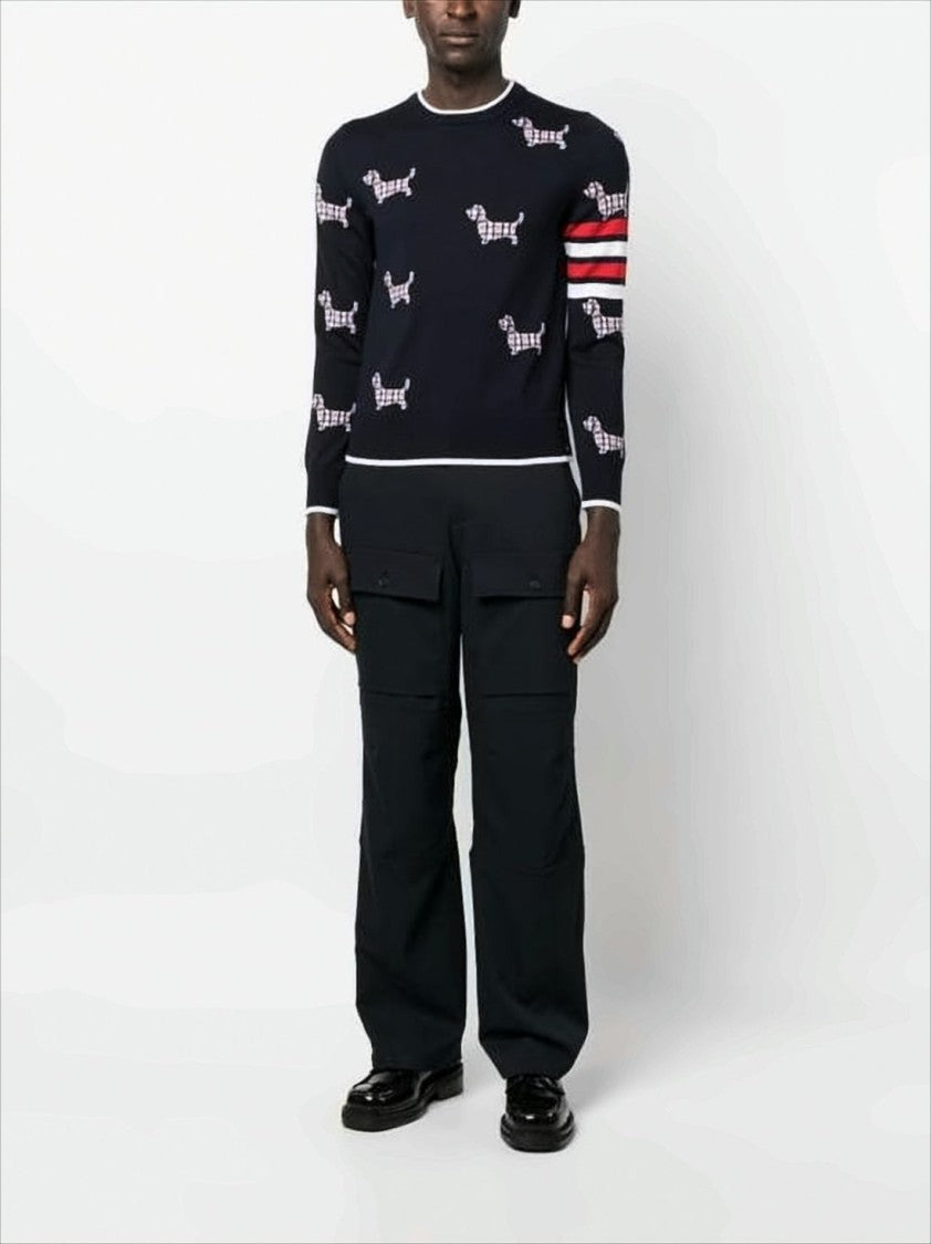 Thom Browne Playful Wool Blend Sweater With Dog Motifs