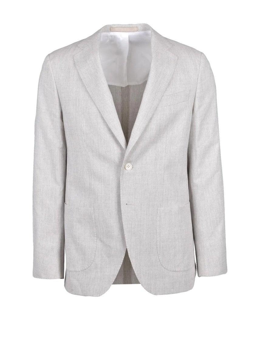 Lebole Beige Viscose Polyester Cotton Linen Rounded Jacket