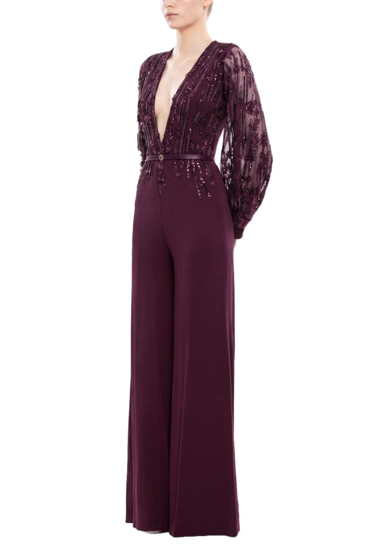Saiid Kobeisy Crepe Beaded Jumpsuit