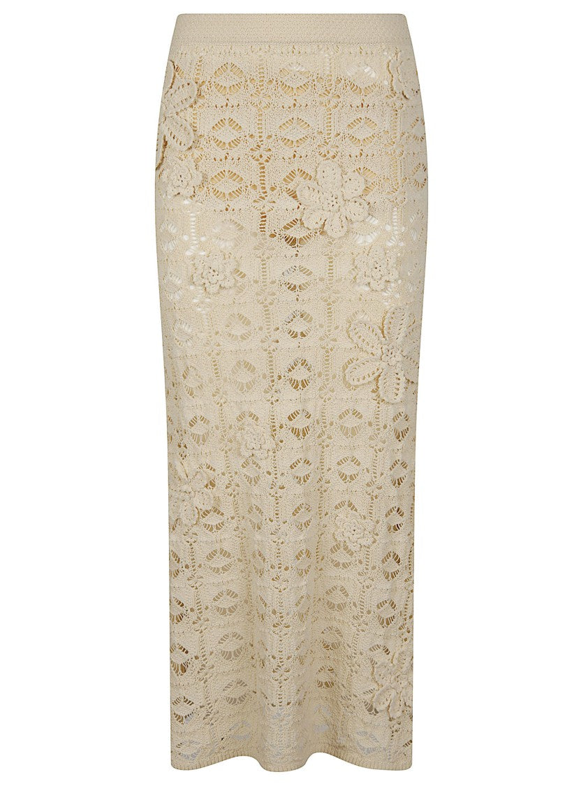 Pinko Anthemis Intricate Lace Cotton Midi Skirt