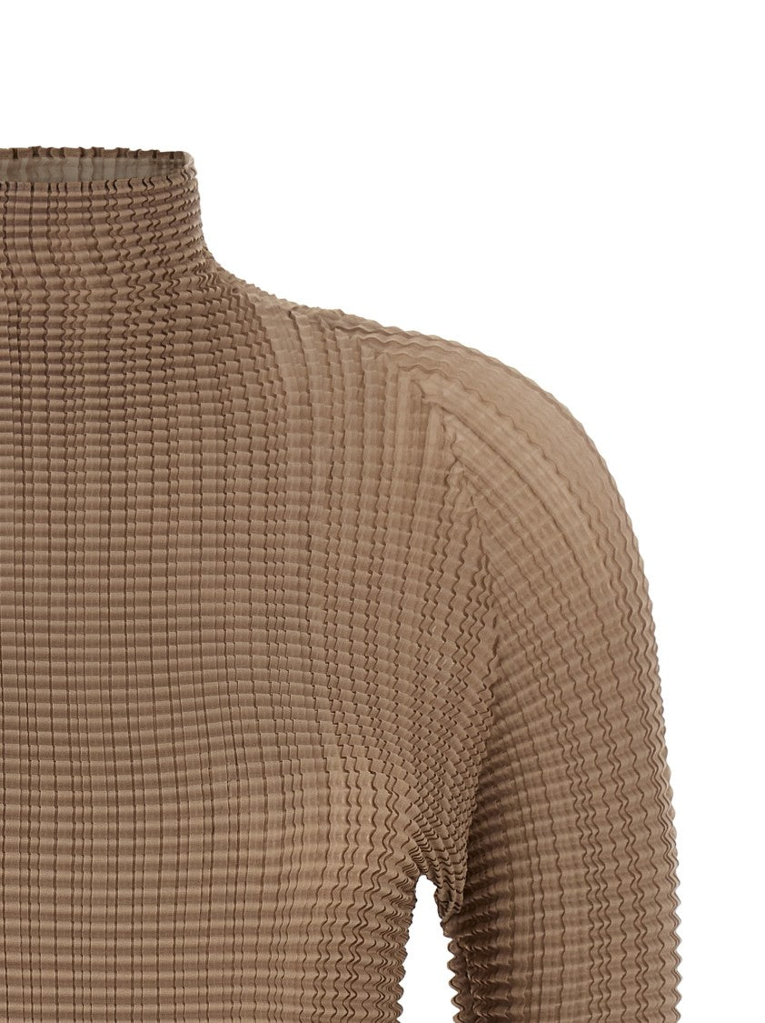 Issey Miyake Pleated Blouse With High Neck And Long Sleeves