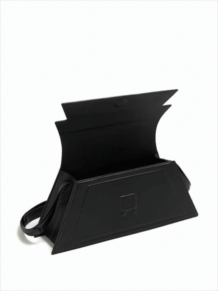 Marni Trapezoidal Black Cowhide Leather Clutch With Detachable Strap