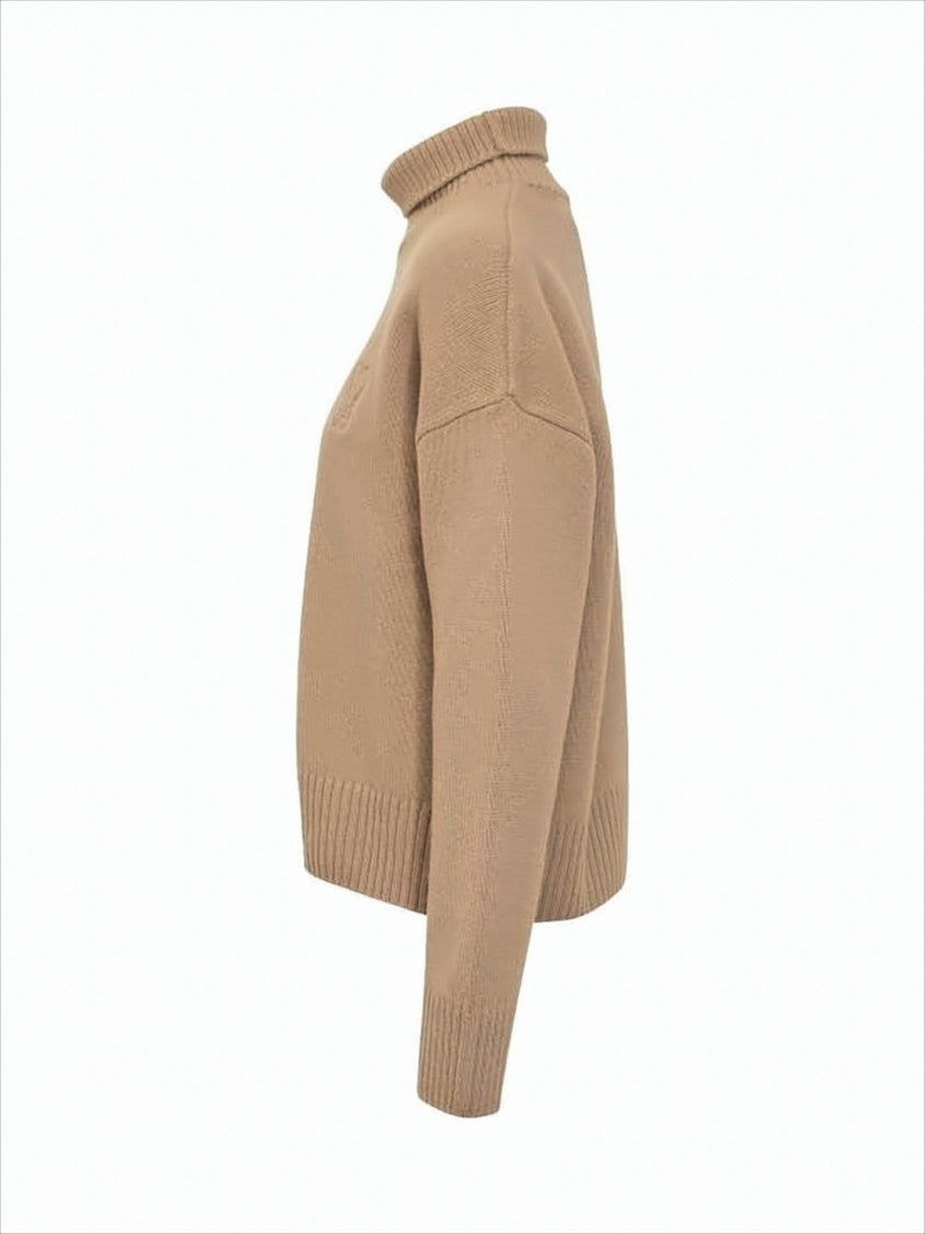 Ami Ribbed Knit Turtleneck Sweater With Embroidered Heart Logo