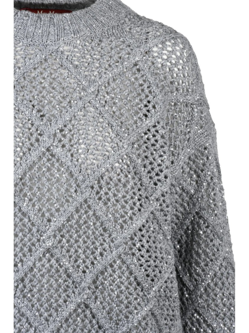 Max Mara Crewneck Sweater With Textured Diamond Knit And Rhinestone Embellishments