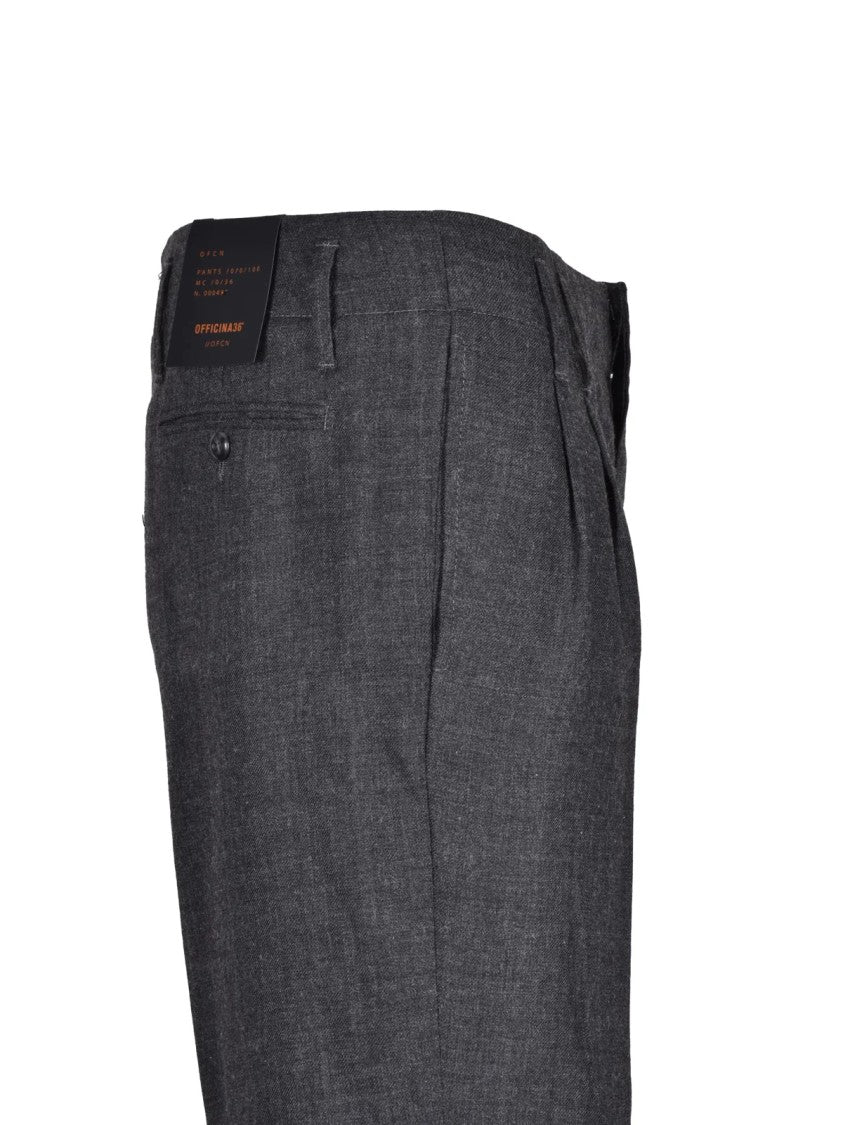 Officina 36 Dark Grey Wool-Blend Pants