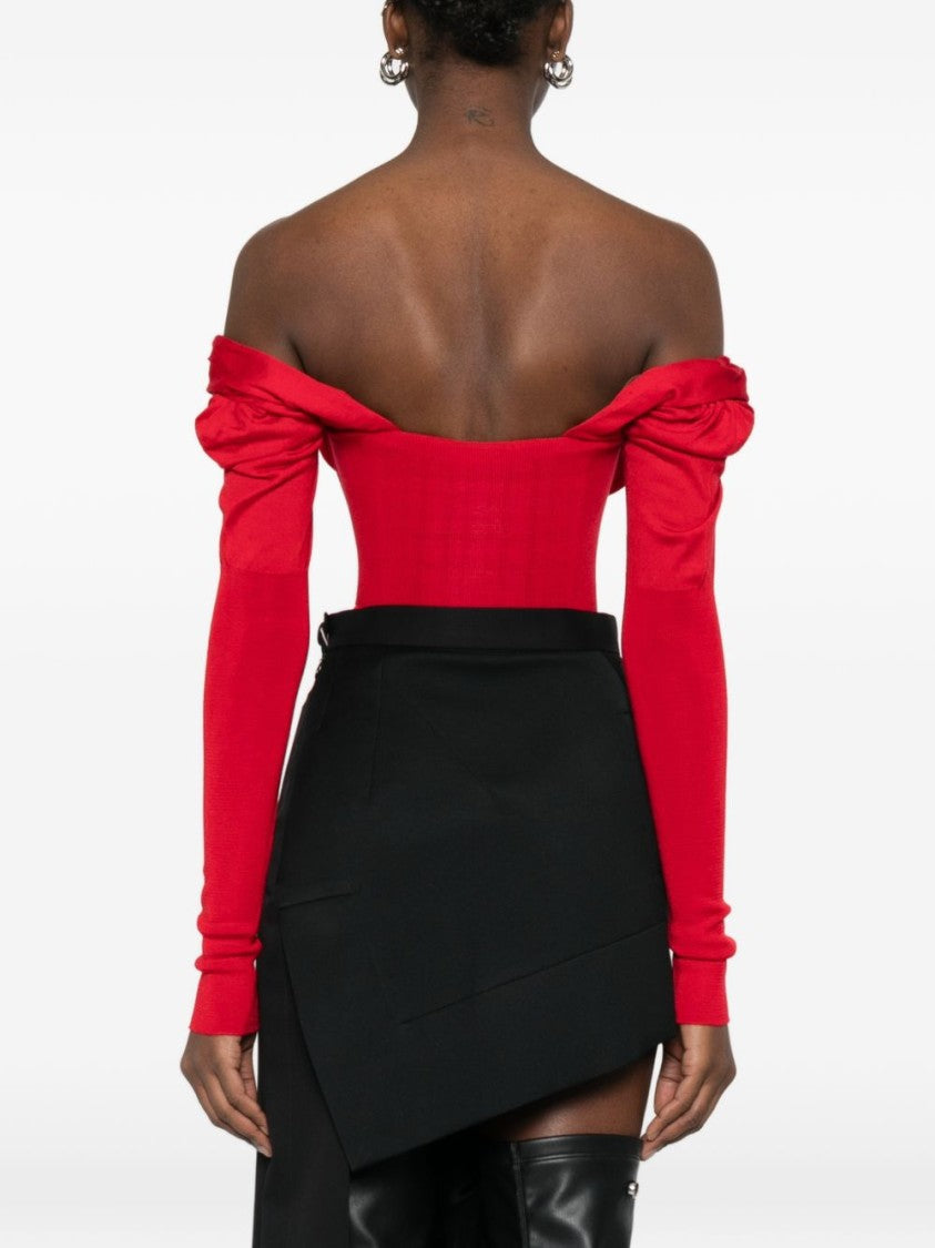 Vivienne Westwood Off-Shoulder Red Top With Draped Neckline