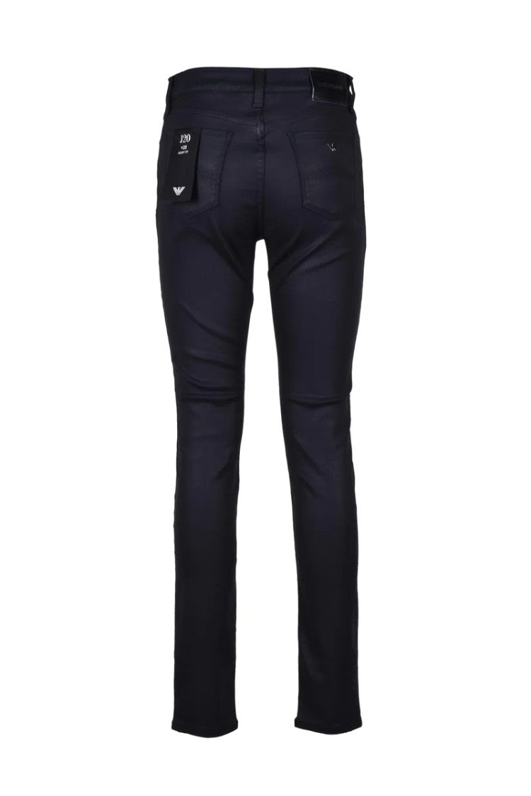 Emporio Armani Blue Coated Cotton-Blend Skinny Pants