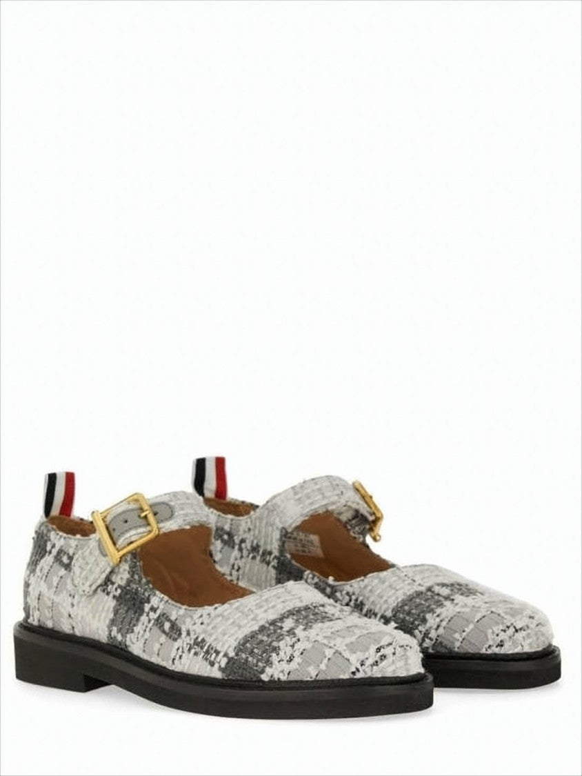 Thom Browne Textured Fabric Mary Jane Flats With Gold-Tone Buckle