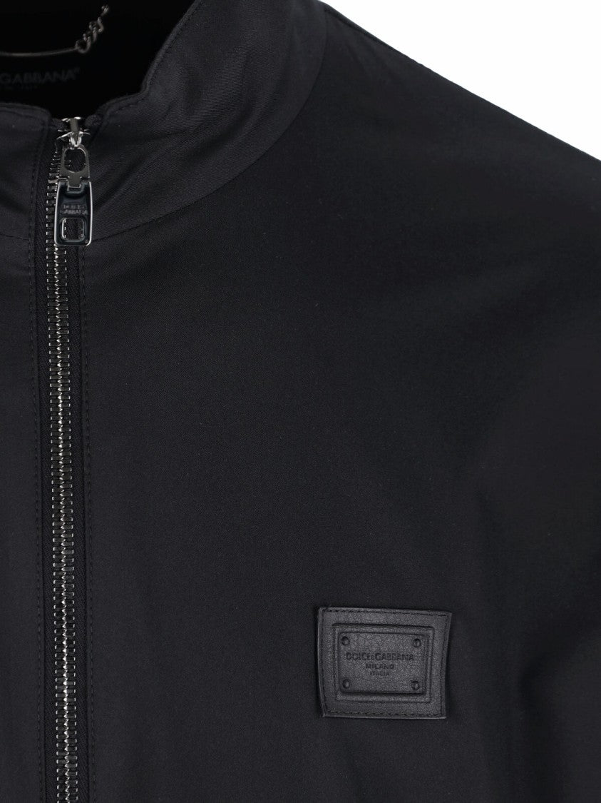 Dolce & Gabbana Lightweight Nylon Jacket With High Collar And Logo Plaque