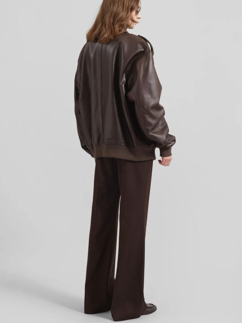 The Frankie Shop Brown Shoulder Epaulettes Leather Leather Jacket