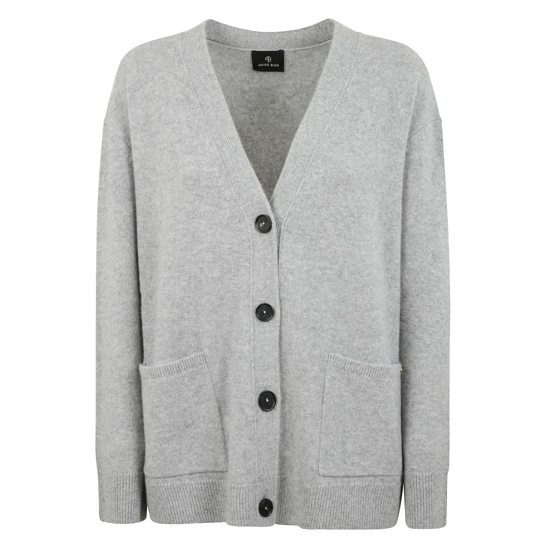 Anine Bing Boxy Grey Cashmere Cardigan With Button Closure