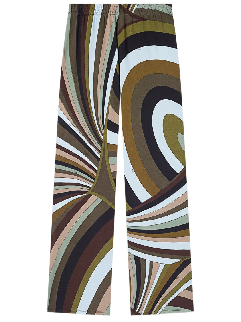 Emilio Pucci Stretch Viscose Pants With Iridescent Print And Logo Details