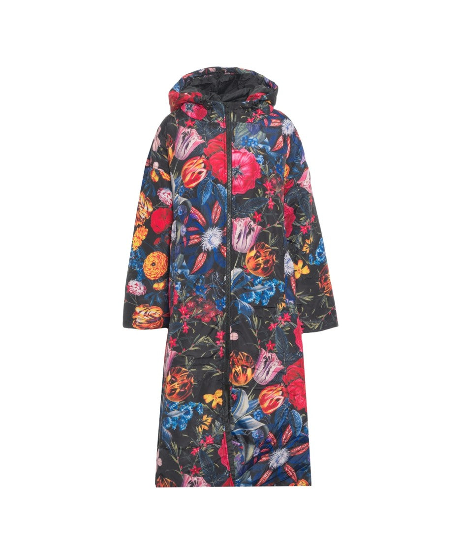 Sittingsuits Quilted Floral Print Coat With Oversized Silhouette
