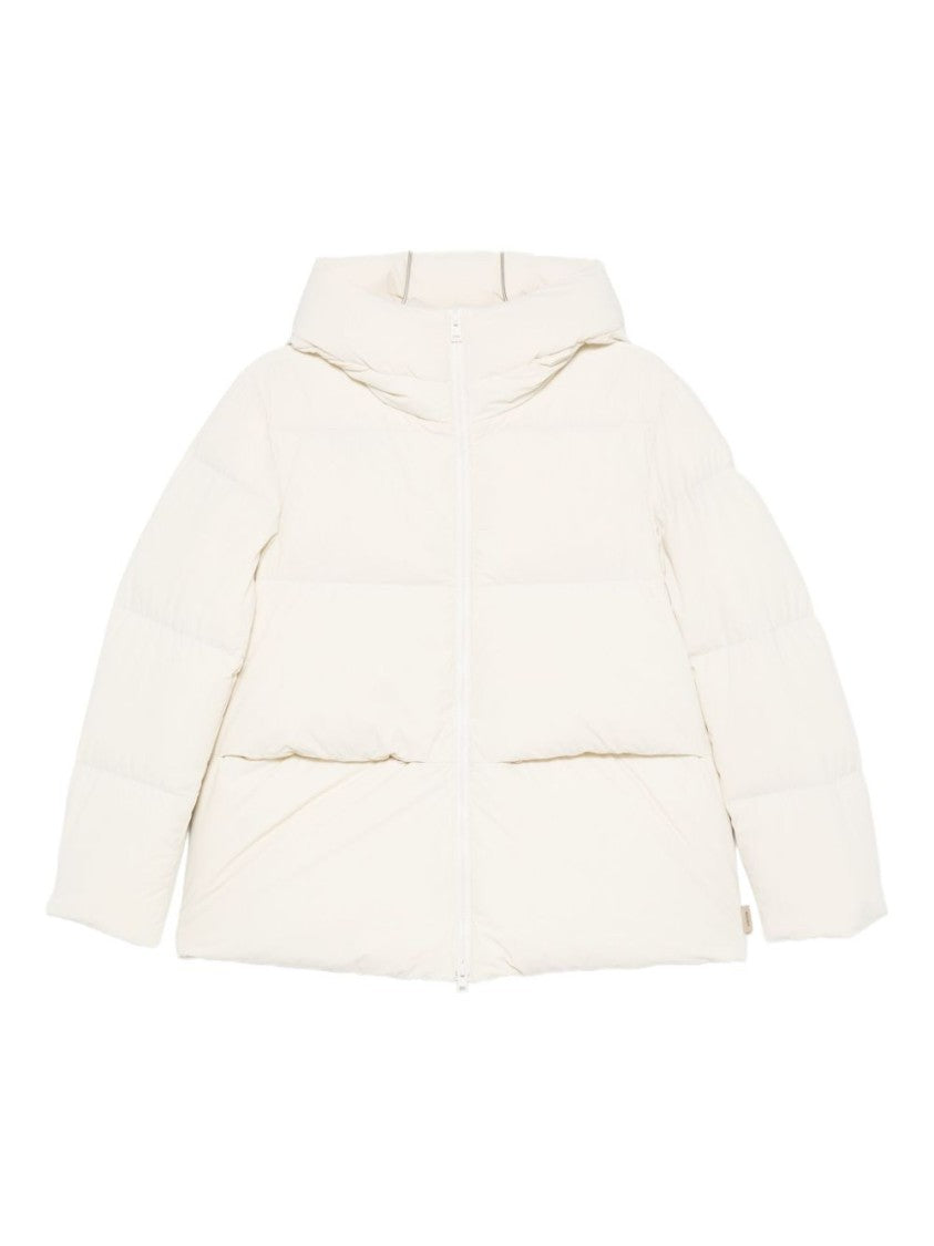 Woolrich Tailored Beige Puffer Jacket With High Collar