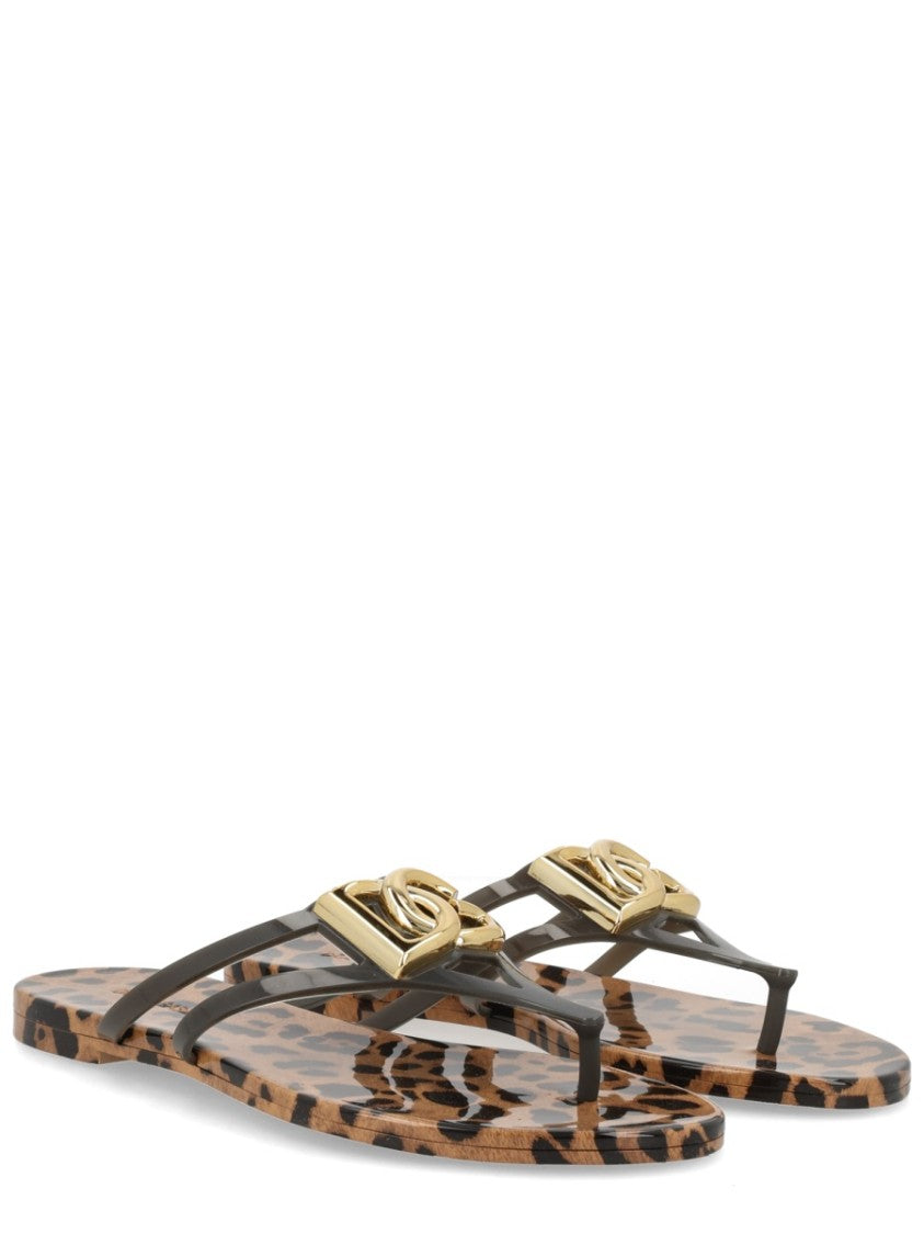 Dolce & Gabbana Leopard Print Gold Logo Slides