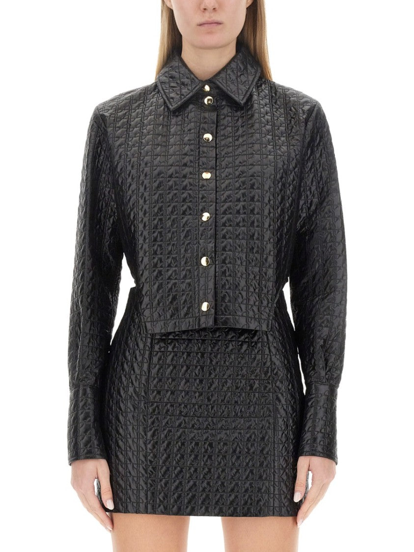Patou Cropped Black Jacket With Textured Pattern