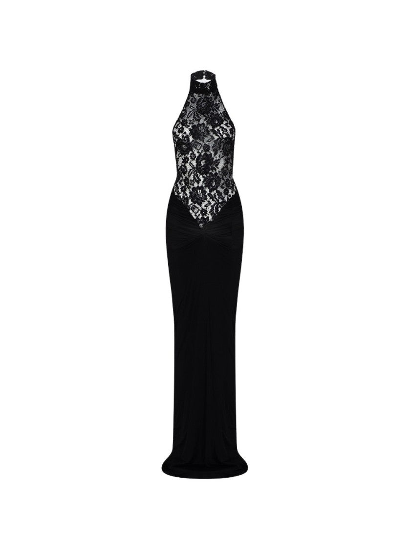The New Arrivals By Ilkyaz Ozel Cass Lace Halterneck Gown Derriere Noir